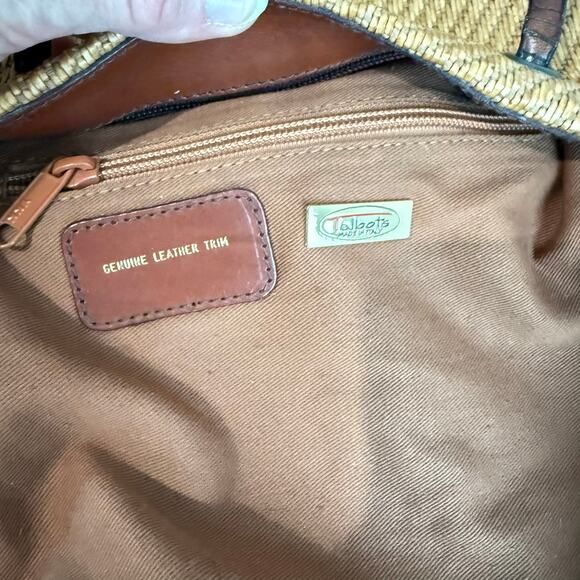 Talbots Italian Woven Straw Tote Bag w/ Leather Trim Made in Italy - Picture 4 of 10